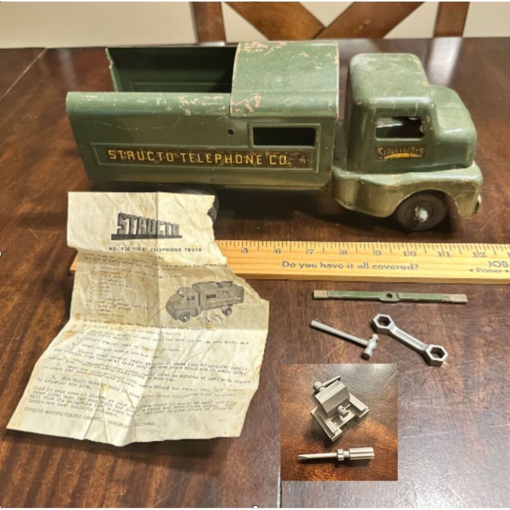 Vintage Structo Telephone Co. Metal Toy Truck With Tools & Instructions